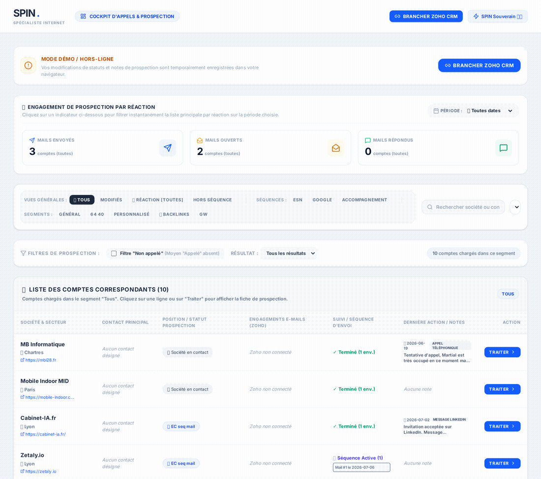 Le cockpit de prospection construit avec Google AI Studio